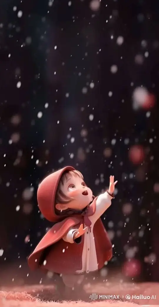 Child in Red Cloak Delights in Snowfall – AI Generated Video | Hailuo AI