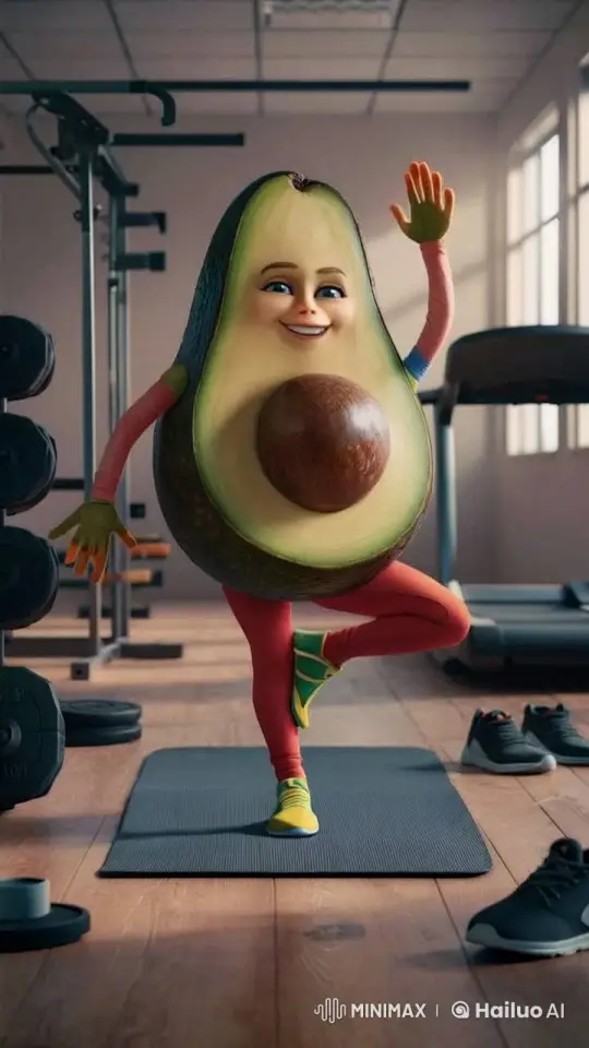 Avocado Character Excels in Animated Gym Workout – AI Generated Video | Hailuo AI