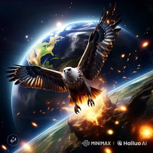 Eagle Soars Over Flaming Earth in Live2D Animation – AI Generated Video | Hailuo AI