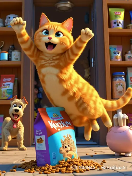 Wet Orange Cat Causes Chaos in Animated Pet Store – AI Generated Video | Hailuo AI