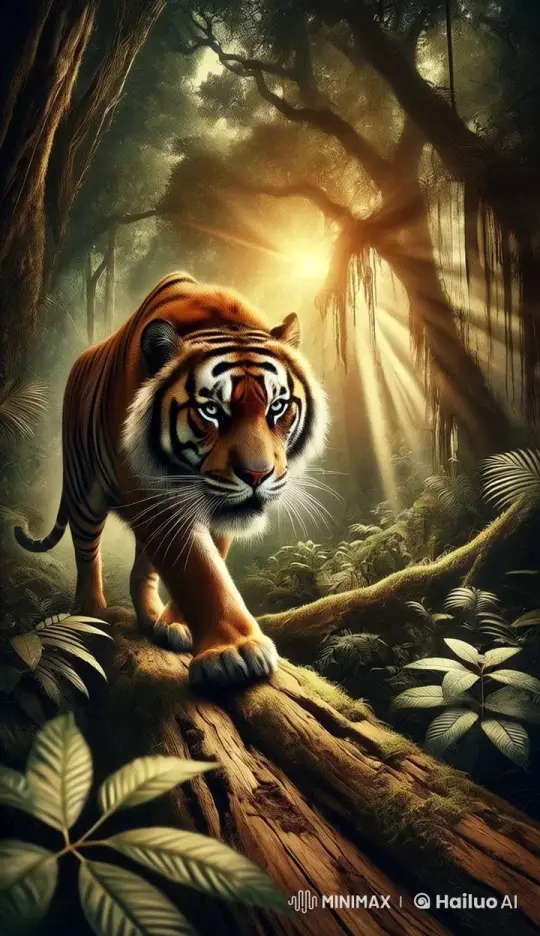 Realistic Live2D Tiger Prowls Enchanted Jungle – AI Generated Video | Hailuo AI