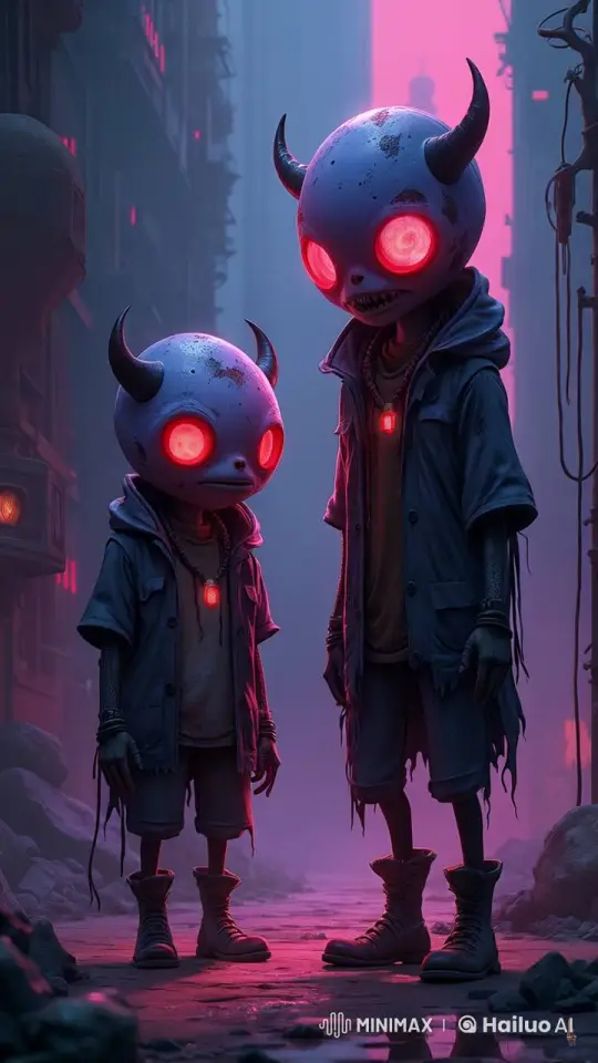 Futuristic Alley: Robotic Figures in Neon Glow – AI Generated Video | Hailuo AI
