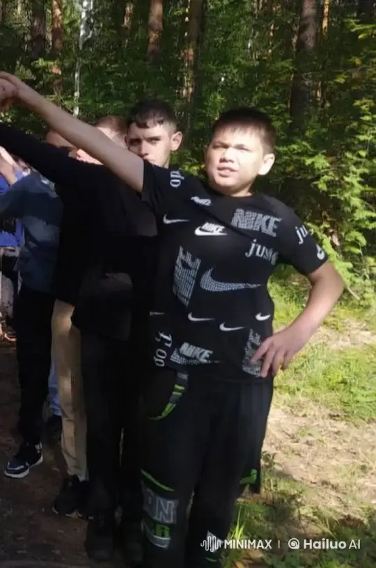 Man in Black T-Shirt Reveals Belly in Woods – AI Generated Video | Hailuo AI