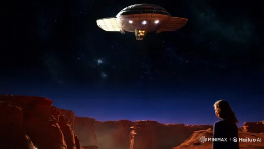 Girl and Martian Creatures Marvel at Rover Under Starlit Sky – AI Generated Video | Hailuo AI