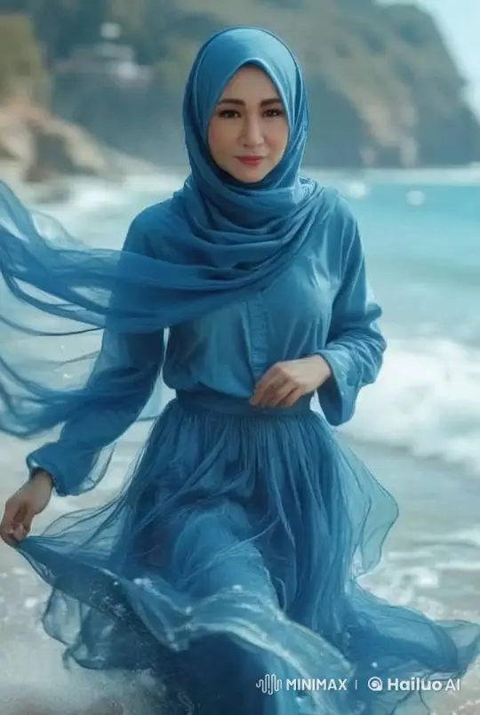 Serene Coastal Moment with Gentle Waves and Peaceful Woman – AI Generated Video | Hailuo AI
