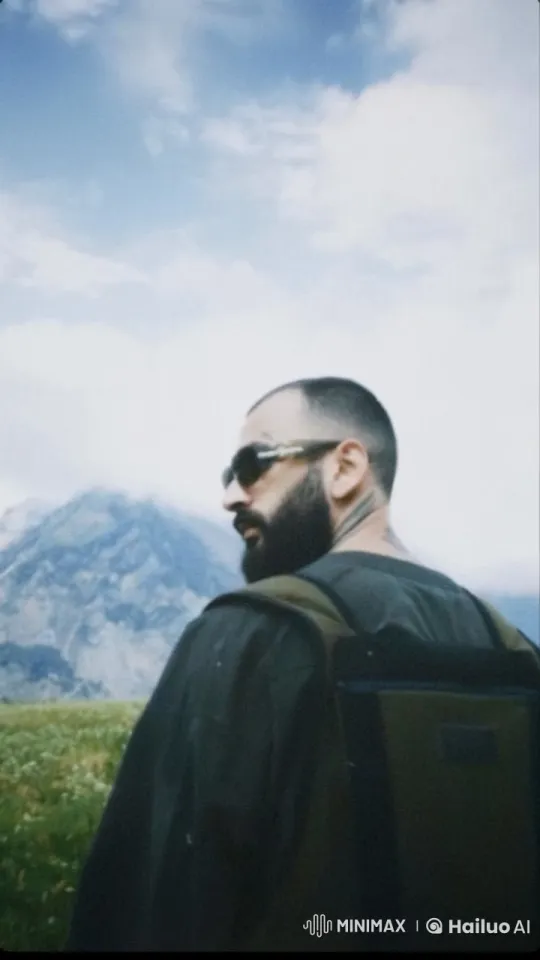 Man in Sunglasses Contemplates Mountain Landscape – AI Generated Video | Hailuo AI