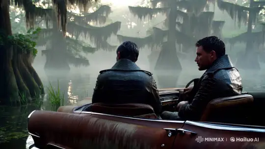 Adventurers Contemplate in Swamp's Mysterious Dawn – AI Generated Video | Hailuo AI