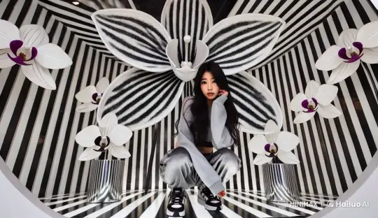 Whimsical Striped Room with Singing Woman – AI Generated Video | Hailuo AI