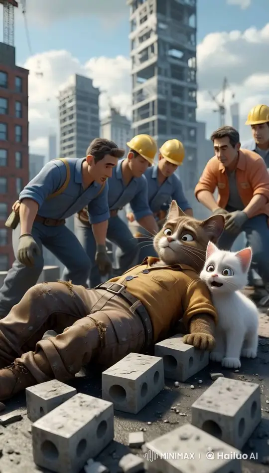 Workers Rescue Cat from Construction Site – AI Generated Video | Hailuo AI