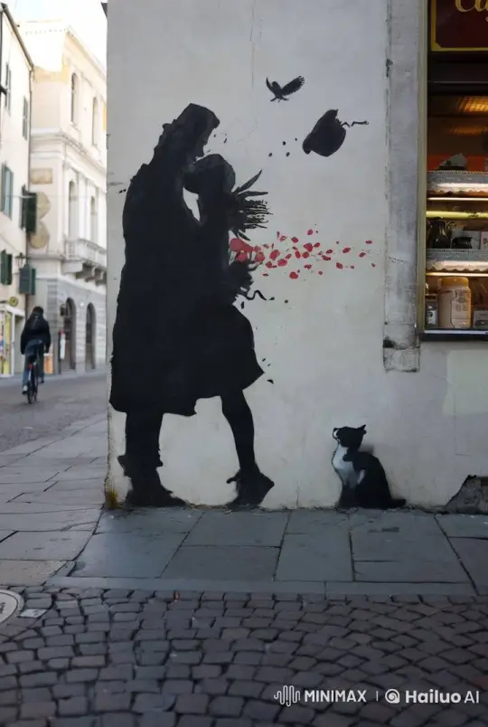 Mural Girl Fades Into Cat, Joins Couple's Embrace – AI Generated Video | Hailuo AI