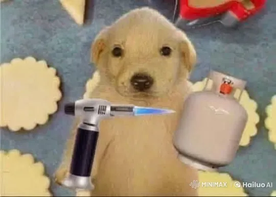 Puppy Places Gas Tank Outside in Kitchen Scene – AI Generated Video | Hailuo AI