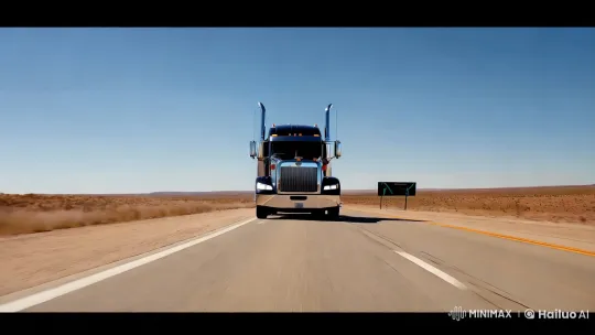 Peterbilt Truck Speeds Towards Camera on Open Highway – AI Generated Video | Hailuo AI
