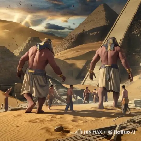 Two Giant Figures Walk Through Ancient Egyptian Desert – AI Generated Video | Hailuo AI