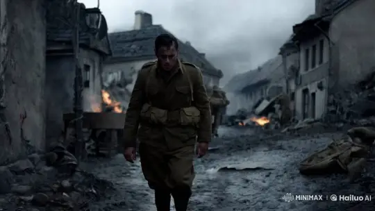 WWII Soldier Navigates War-Torn Village – AI Generated Video | Hailuo AI