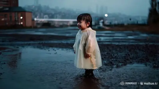 Child's Journey: Aesthetic Rainy Outskirts Exploration – AI Generated Video | Hailuo AI
