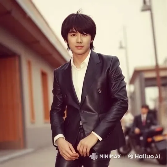 Korean Man in Black Leather Moves Subtly in Outdoor Scene – AI Generated Video | Hailuo AI