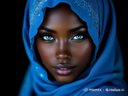 Captivating Blue-Eyed Woman in Patterned Hijab – AI Generated Video | Hailuo AI