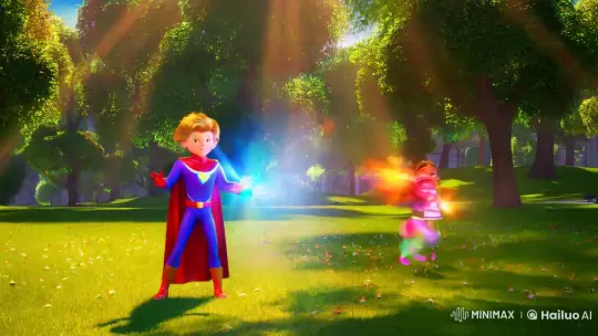 Superheroes Battle Shadow in Enchanted Park – AI Generated Video | Hailuo AI