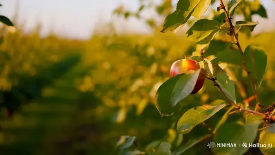 Golden Light: Apple's Graceful Descent in Slow Motion – AI Generated Video | Hailuo AI