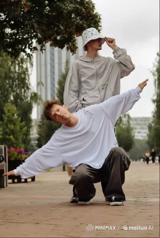 Young Men Dance Creatively on Urban Pathway – AI Generated Video | Hailuo AI