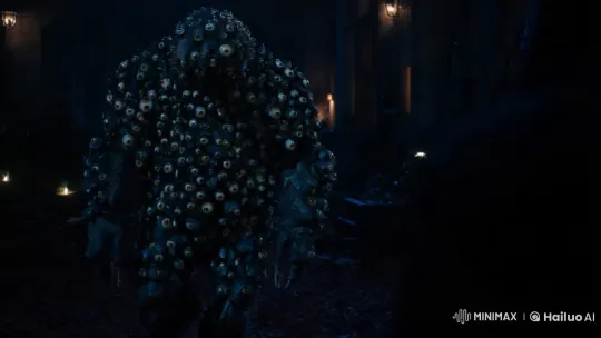 Monstrous Entity with Multiple Eyes in Shadowy Environment – AI Generated Video | Hailuo AI