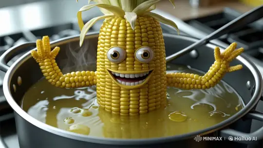 Animated Corn Character in Boiling Pot – AI Generated Video | Hailuo AI