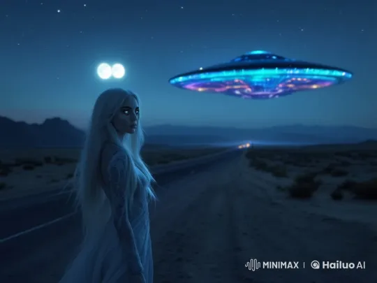 Mysterious Figure Meets UFO in Enchanted Night Scene – AI Generated Video | Hailuo AI