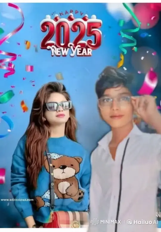 New Year 2025: Joyful Hug and Cheek Kiss in Festive Celebration – AI Generated Video | Hailuo AI
