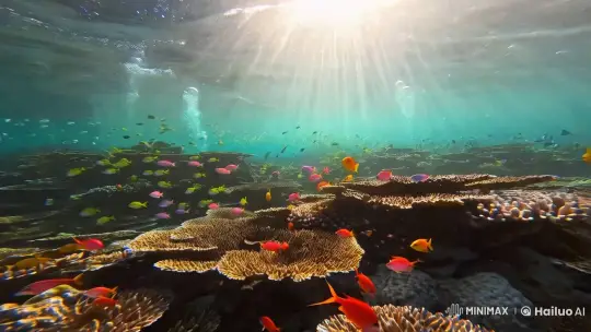 Vibrant Underwater Symphony with Sunlit Coral Reef – AI Generated Video | Hailuo AI