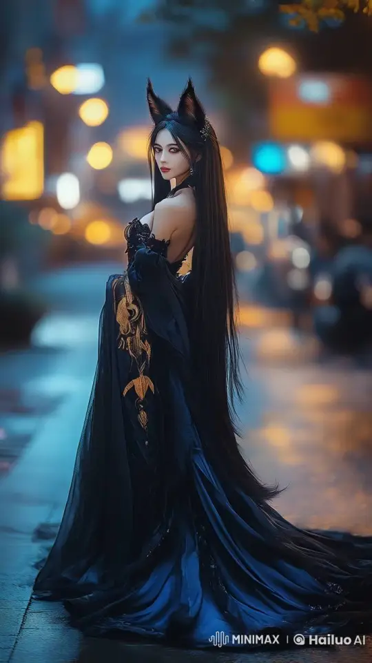 Mystical Woman in Black Dress Disappears into Evening Street – AI Generated Video | Hailuo AI