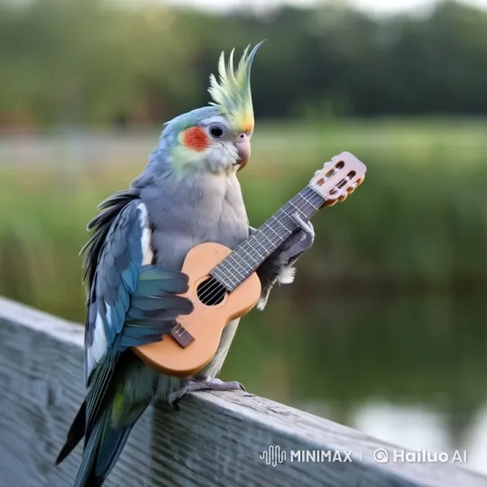 Colorful Calopsita Plays Guitar in Nature – AI Generated Video | Hailuo AI