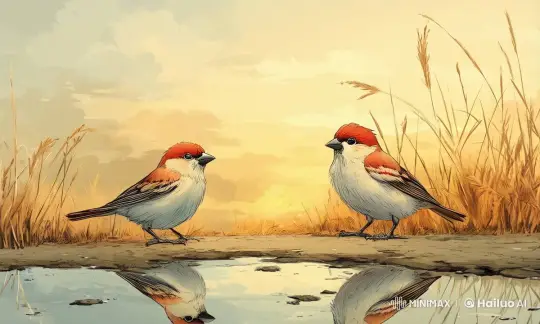 Animated Sparrows in Serene Pastoral Setting – AI Generated Video | Hailuo AI