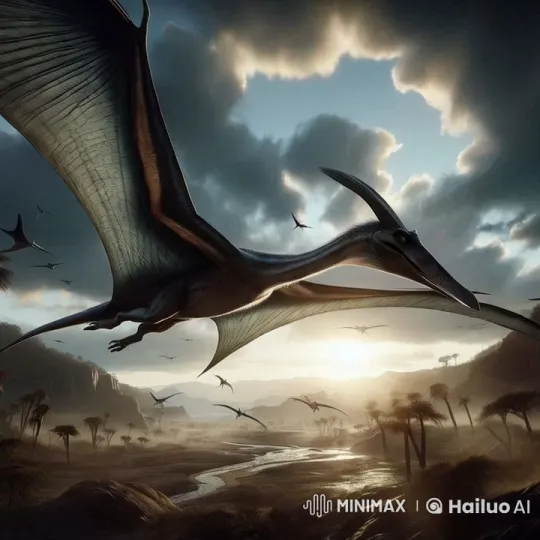 Prehistoric Dawn: Majestic Pterosaurs Soar Over Ancient Landscape – AI Generated Video | Hailuo AI