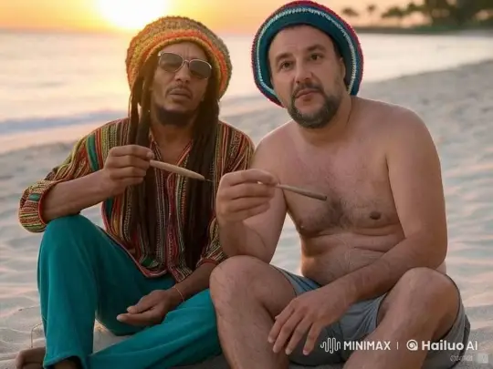 Peaceful Sunset Beach Scene with Men Smoking Cannabis – AI Generated Video | Hailuo AI