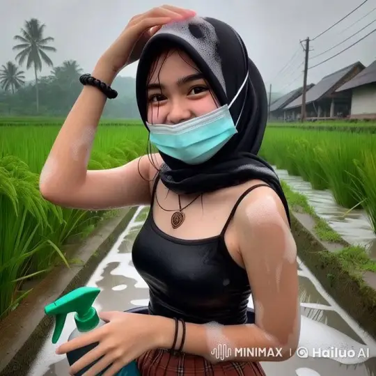 Young Woman Enjoying Time in Paddy Field with Hijab – AI Generated Video | Hailuo AI