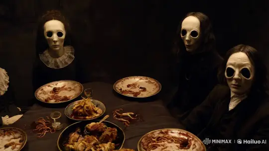 Eerie Dinner: Aesthetic Horror of Family's Macabre Feast – AI Generated Video | Hailuo AI