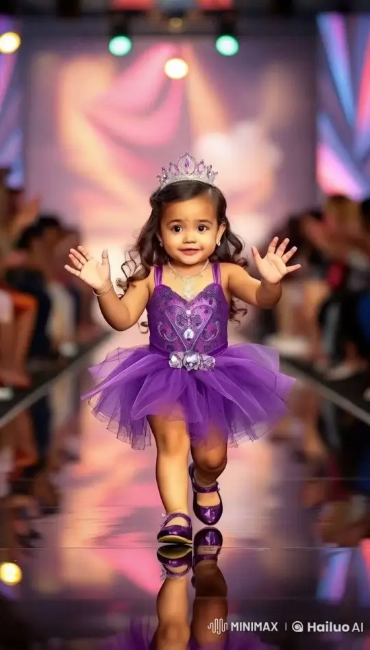 Child Model Struts Runway in Sparkling Tutu and Tiara – AI Generated Video | Hailuo AI