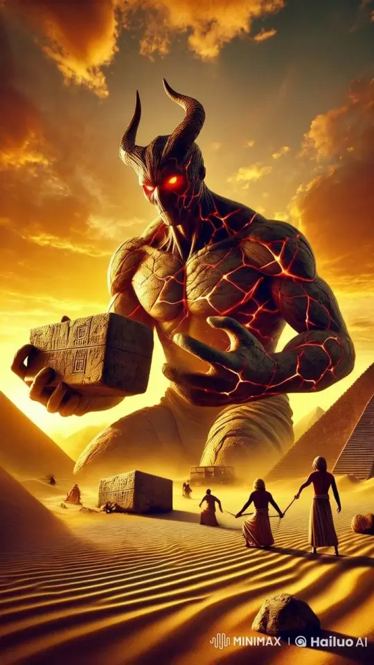Colossal Titan Builds Pyramid in Ancient Egypt Setting – AI Generated Video | Hailuo AI