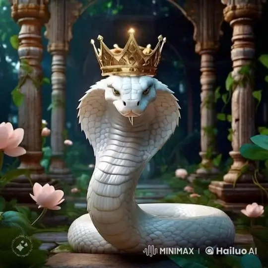 White Cobra Sprays Money Amidst Ancient Pillars – AI Generated Video | Hailuo AI