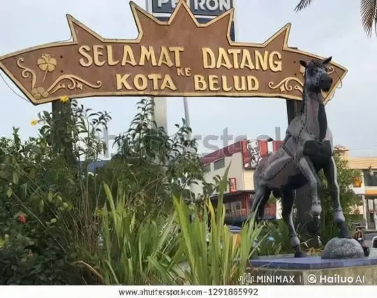 Animated Horse Statue in Kota Belud Welcome Scene – AI Generated Video | Hailuo AI