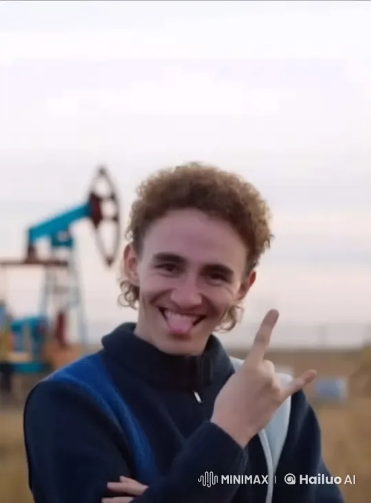 Young Individual Enjoying Field with Oil Pumpjack – AI Generated Video | Hailuo AI