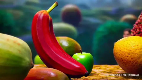 Mysterious Girl Enters Surreal Dance of Animated Fruits – AI Generated Video | Hailuo AI