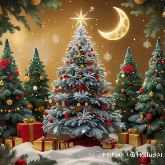 Magical Winter Wonderland with Glowing Christmas Trees – AI Generated Video | Hailuo AI