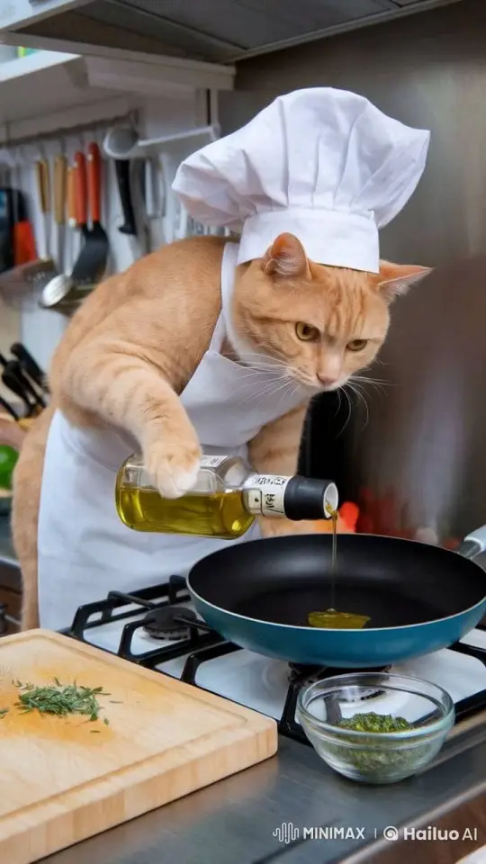 Orange Cat Chef Cooks with Precision – AI Generated Video | Hailuo AI