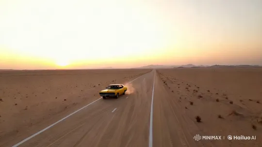 Desert Road Dawn: Solo Drive in Golden Light – AI Generated Video | Hailuo AI