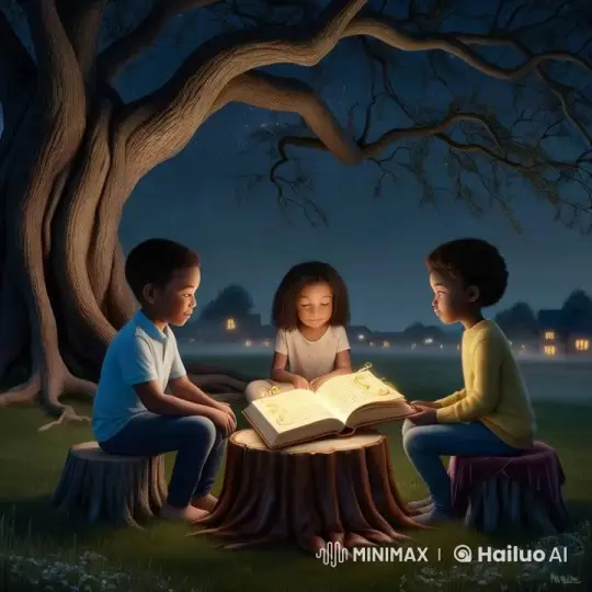 Magical Night: Children Reading Under an Ancient Tree – AI Generated Video | Hailuo AI