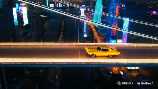 Classic Car Showcases Aesthetic in Futuristic Cityscape – AI Generated Video | Hailuo AI
