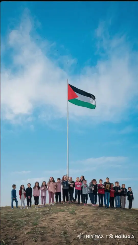 Children's Joyful Gathering Under Palestinian Flag – AI Generated Video | Hailuo AI