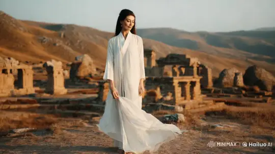 Ethereal Woman in Traditional Guone Amidst Ossian's Ancient Landscape – AI Generated Video | Hailuo AI