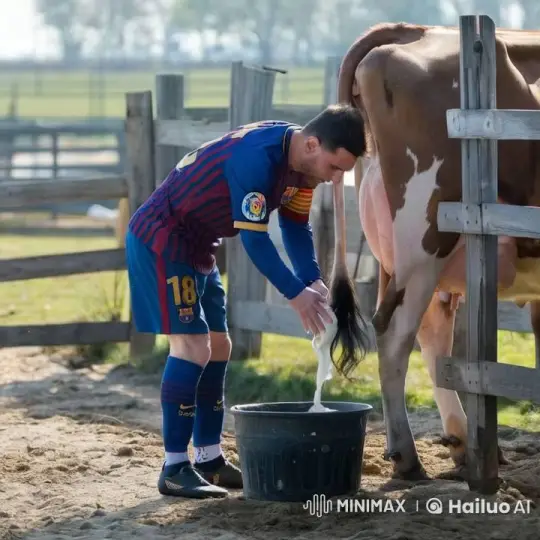 Lionel Messi Milks a Cow on a Sunny Farm – AI Generated Video | Hailuo AI